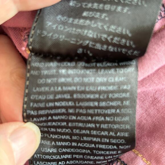 Guess Wms Small LS  Distressed Snap Front Pink Shirt Jacket Cinch Waist Grunge - Picture 8 of 9